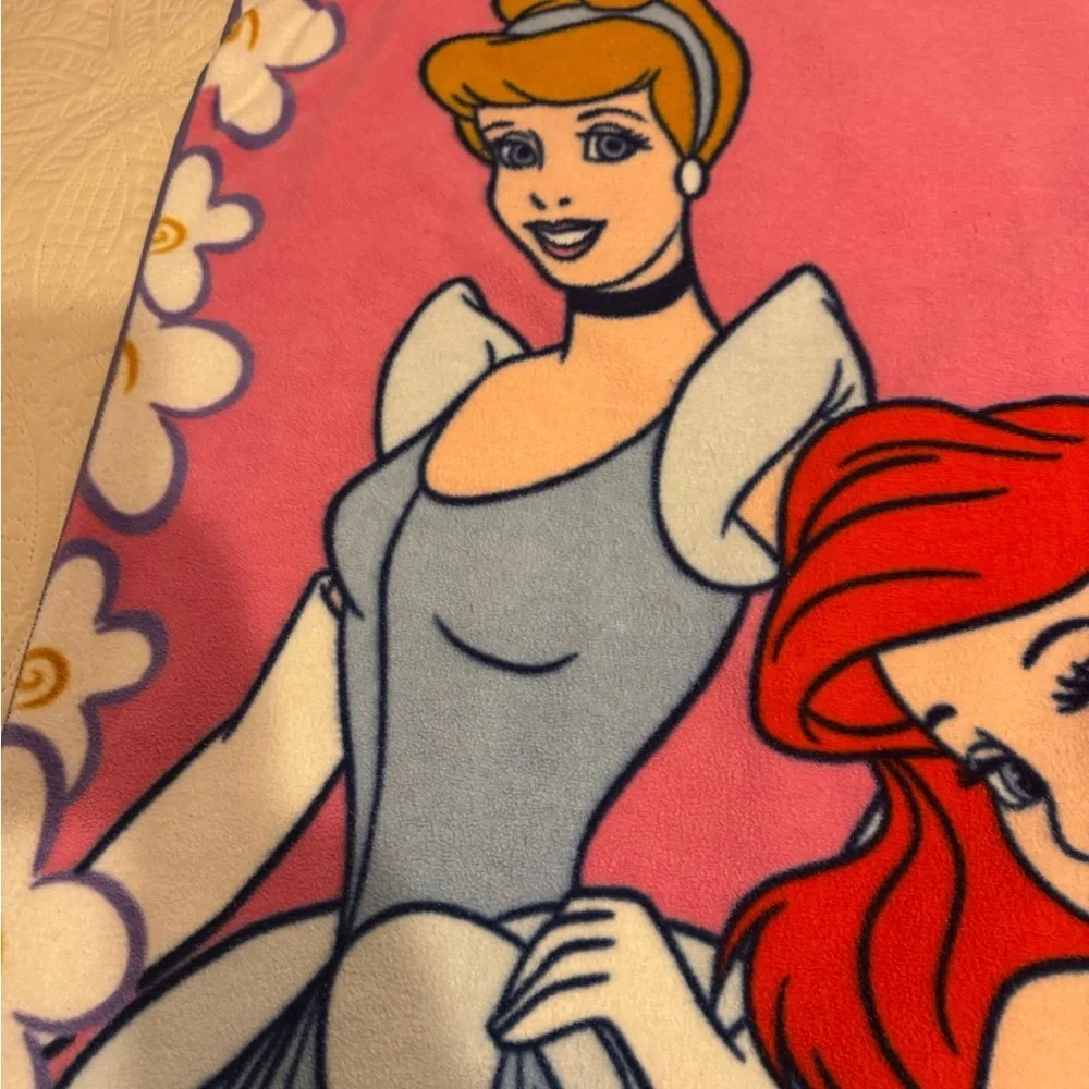 Disney Princesses Vintage Plush Blanket Cinderella Belle Ariel In EUC 42W X 57L”